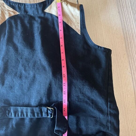 Sap Man vintage  Western Denim and vegan leather Vest in black and tan - Size M - Picture 6 of 7